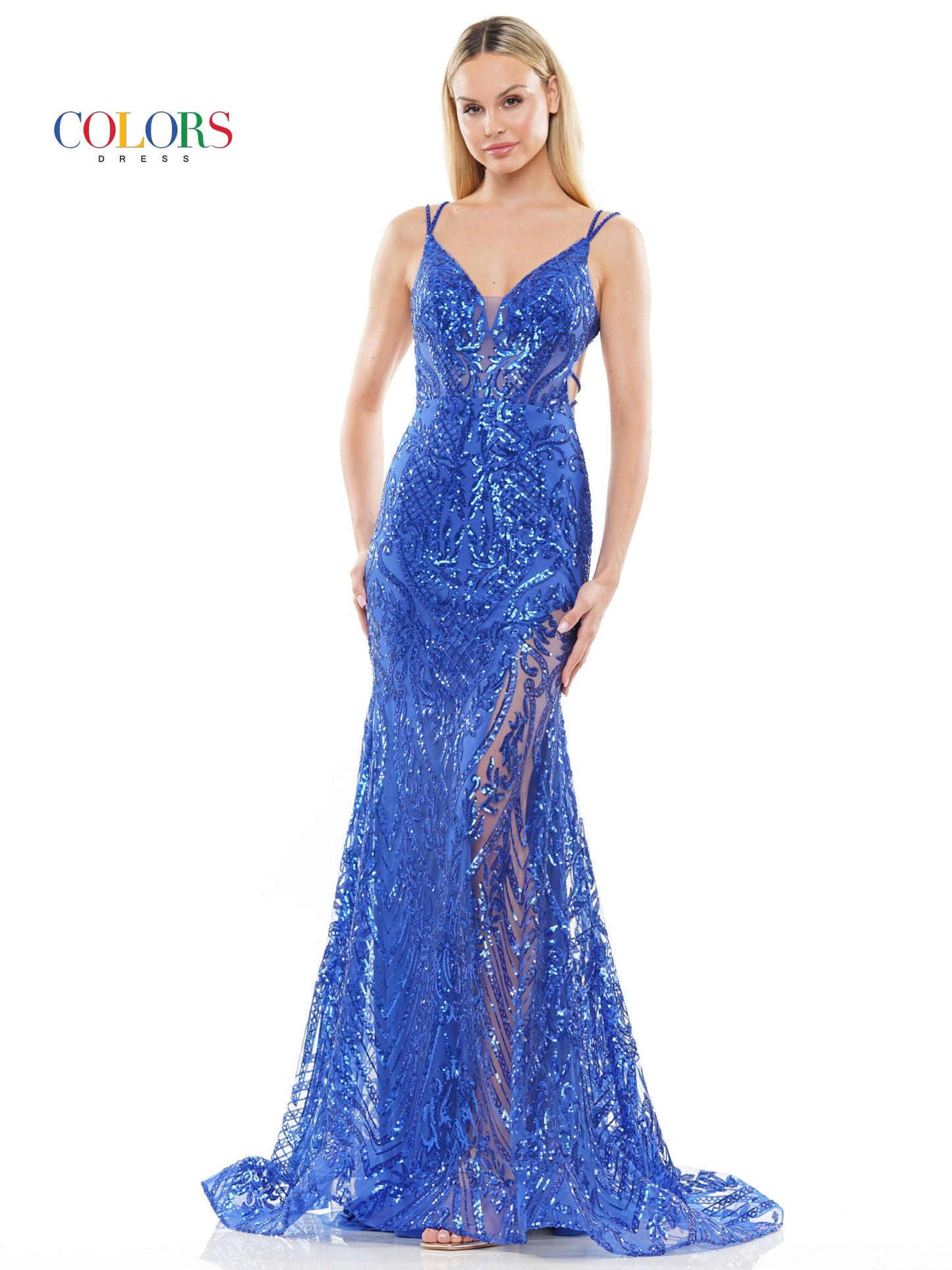 Colors 3117 Long Formal Fitted Sequin Prom Dress
