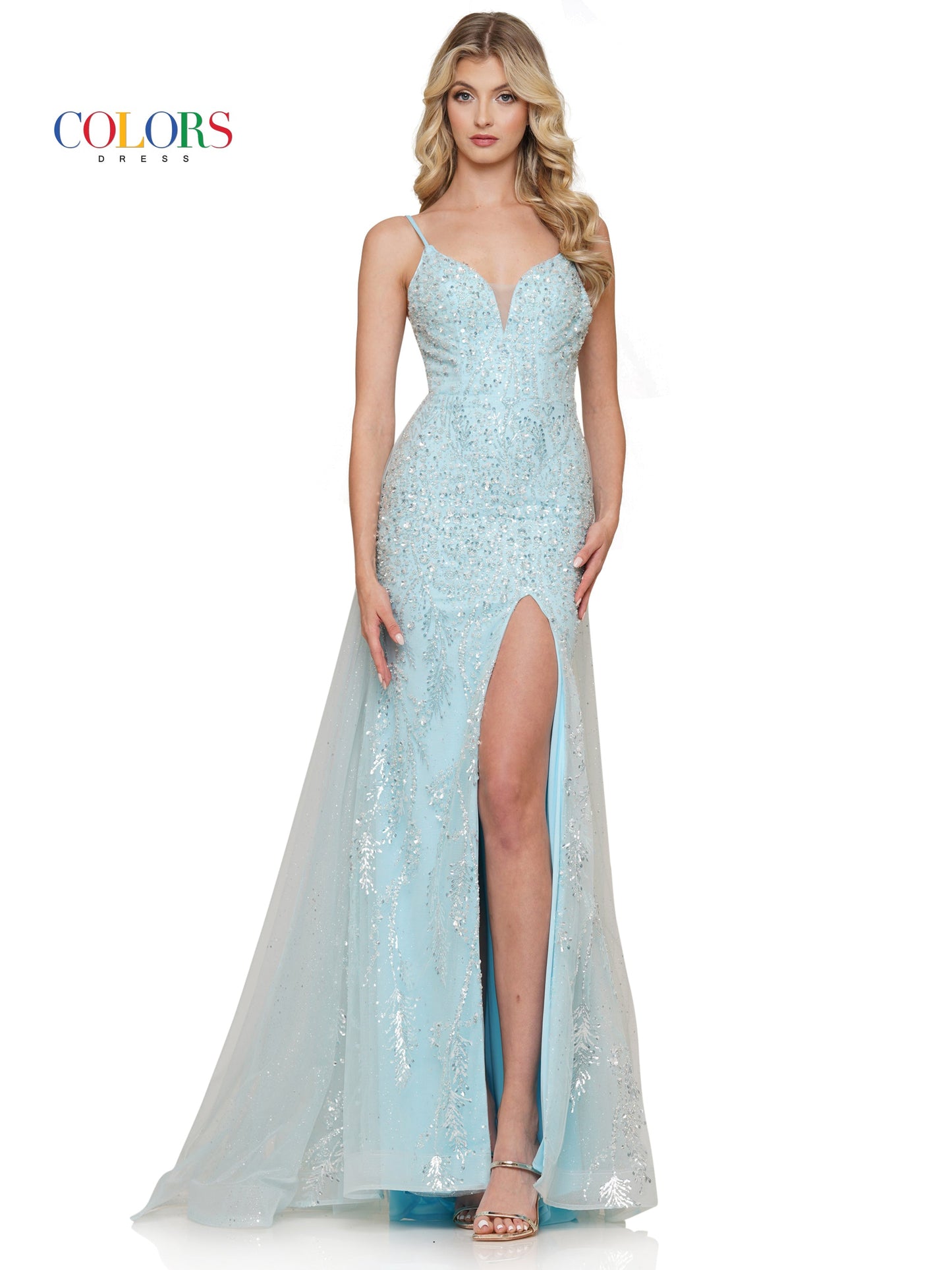 Colors 3127 Long Fitted Spaghetti Strap Prom Dress