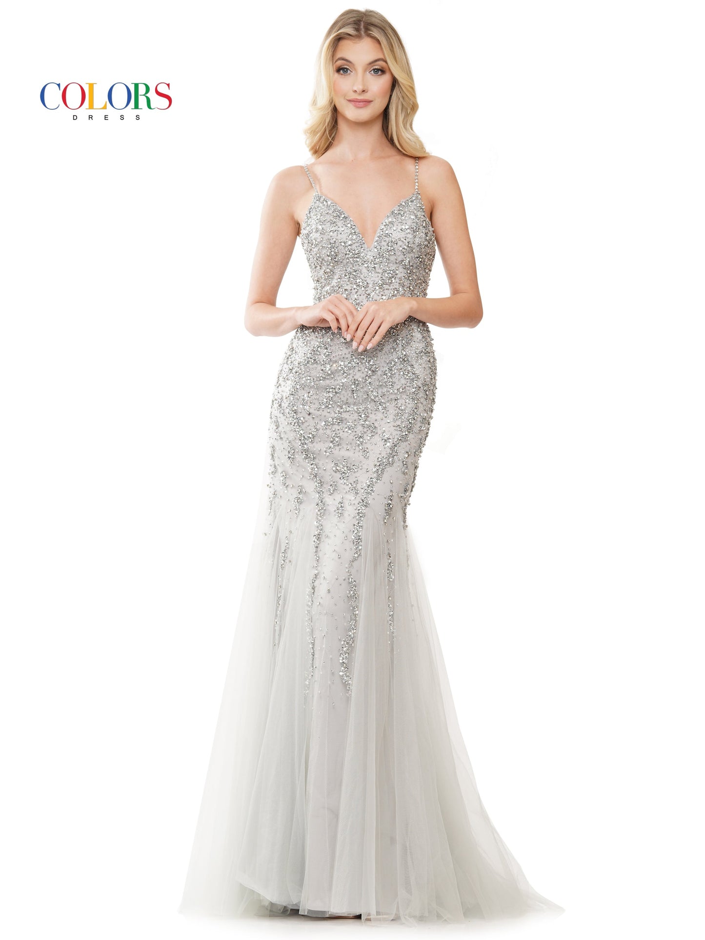 Colors 3135 Long Fitted Spaghetti Strap Prom Dress