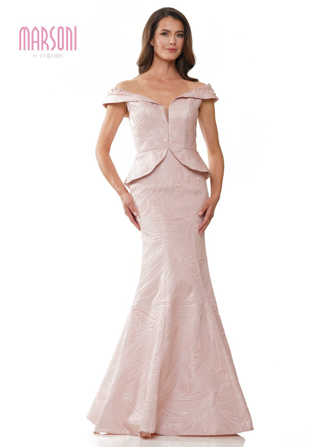 Marsoni MV1253 Mother of the Bride Long Beaded Off Shoulder Dress