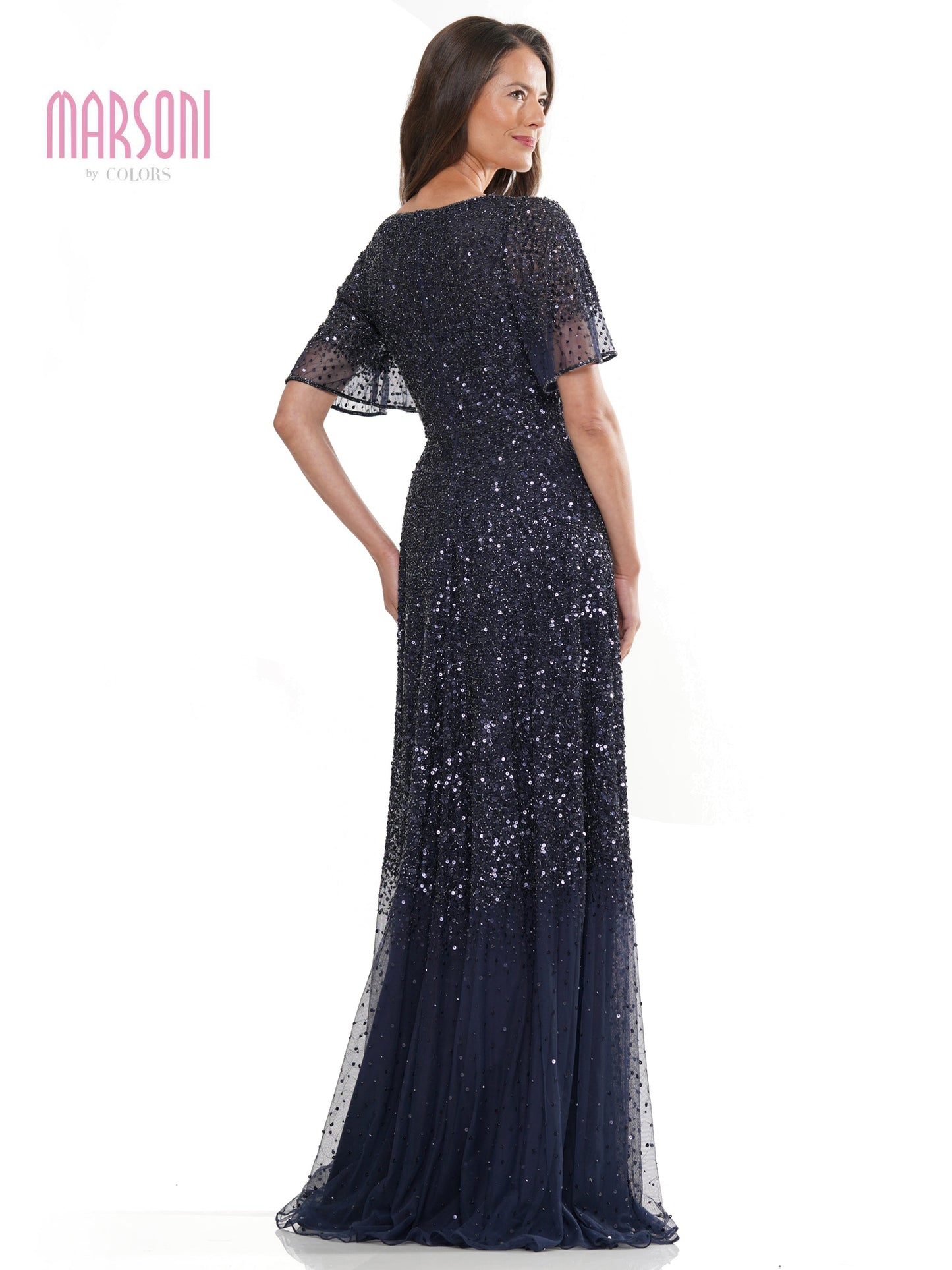 Marsoni MV1259 Long Beaded Formal Short Sleeve Dress