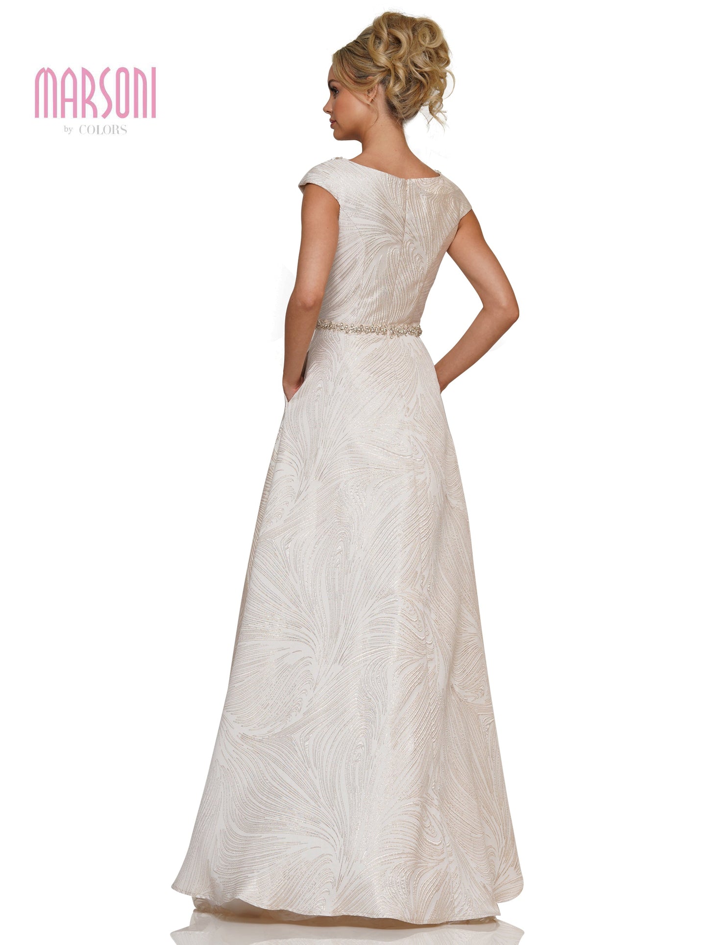 Marsoni MV1264 Mother of the Bride Cap Sleeve Jacquard Dress