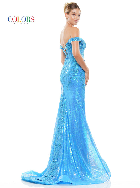 Colors 3108 Long Off shoulder Fitted Prom Formal Dress