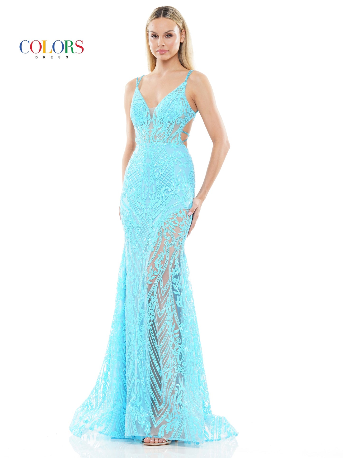Colors 3117 Long Formal Fitted Sequin Prom Dress