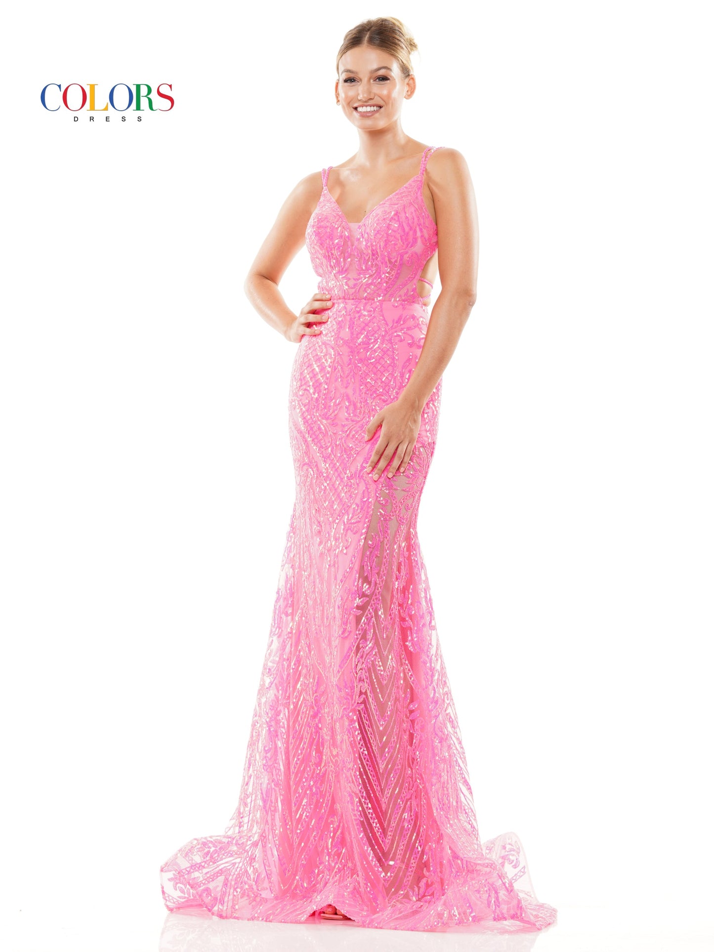 Colors 3117 Long Formal Fitted Sequin Prom Dress