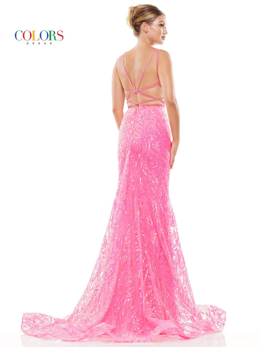 Colors 3117 Long Formal Fitted Sequin Prom Dress