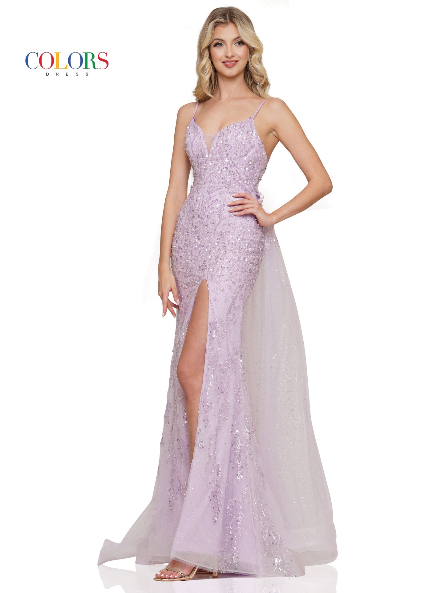 Colors 3127 Long Fitted Spaghetti Strap Prom Dress
