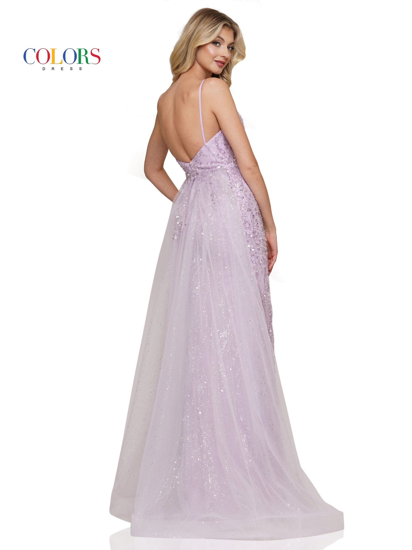 Colors 3127 Long Fitted Spaghetti Strap Prom Dress