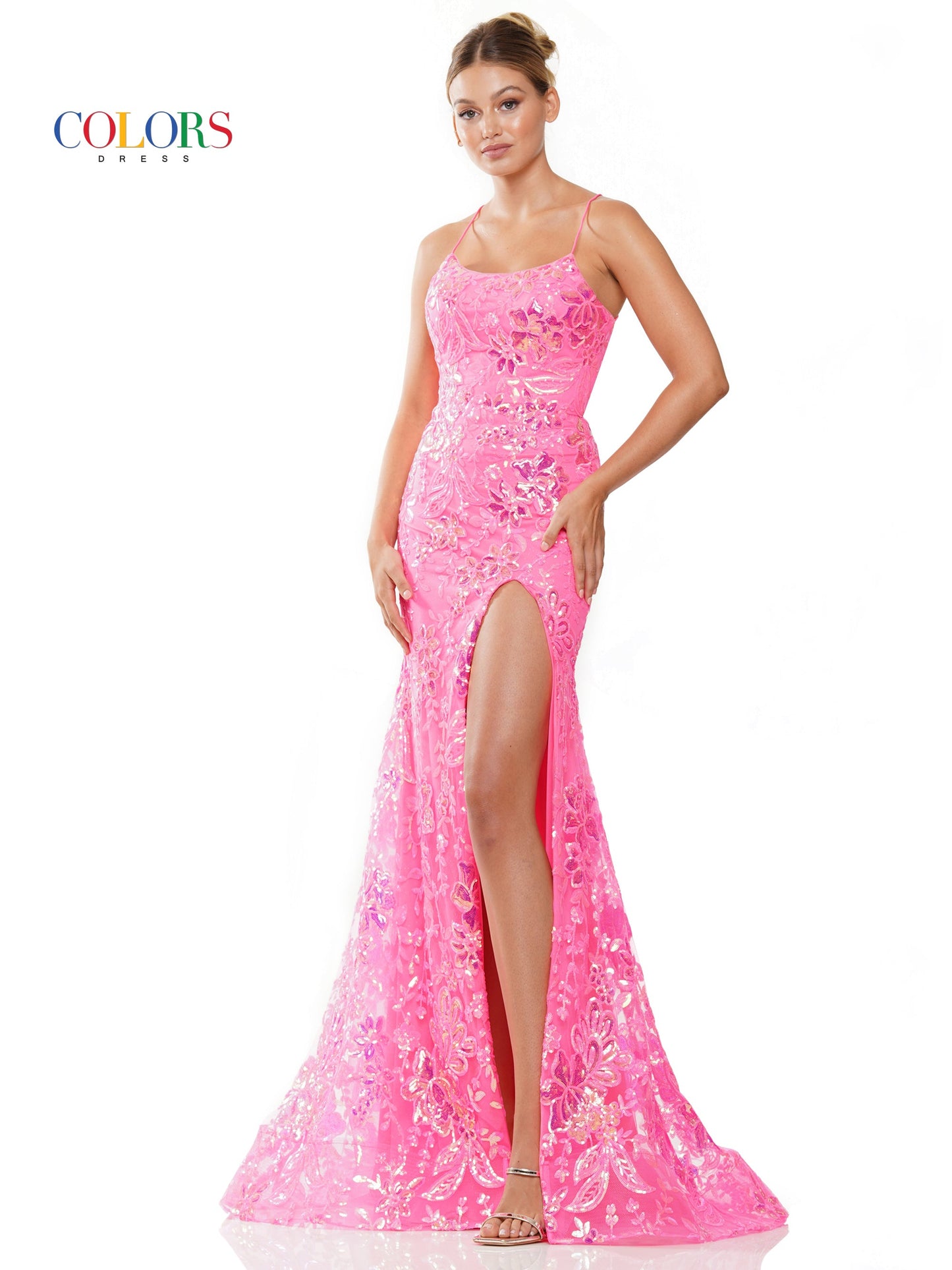 Colors 3139 Long Formal Sequin Glitter Mesh Prom Dress