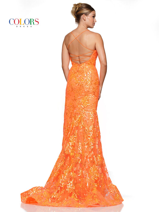 Colors 3139 Long Formal Sequin Glitter Mesh Prom Dress