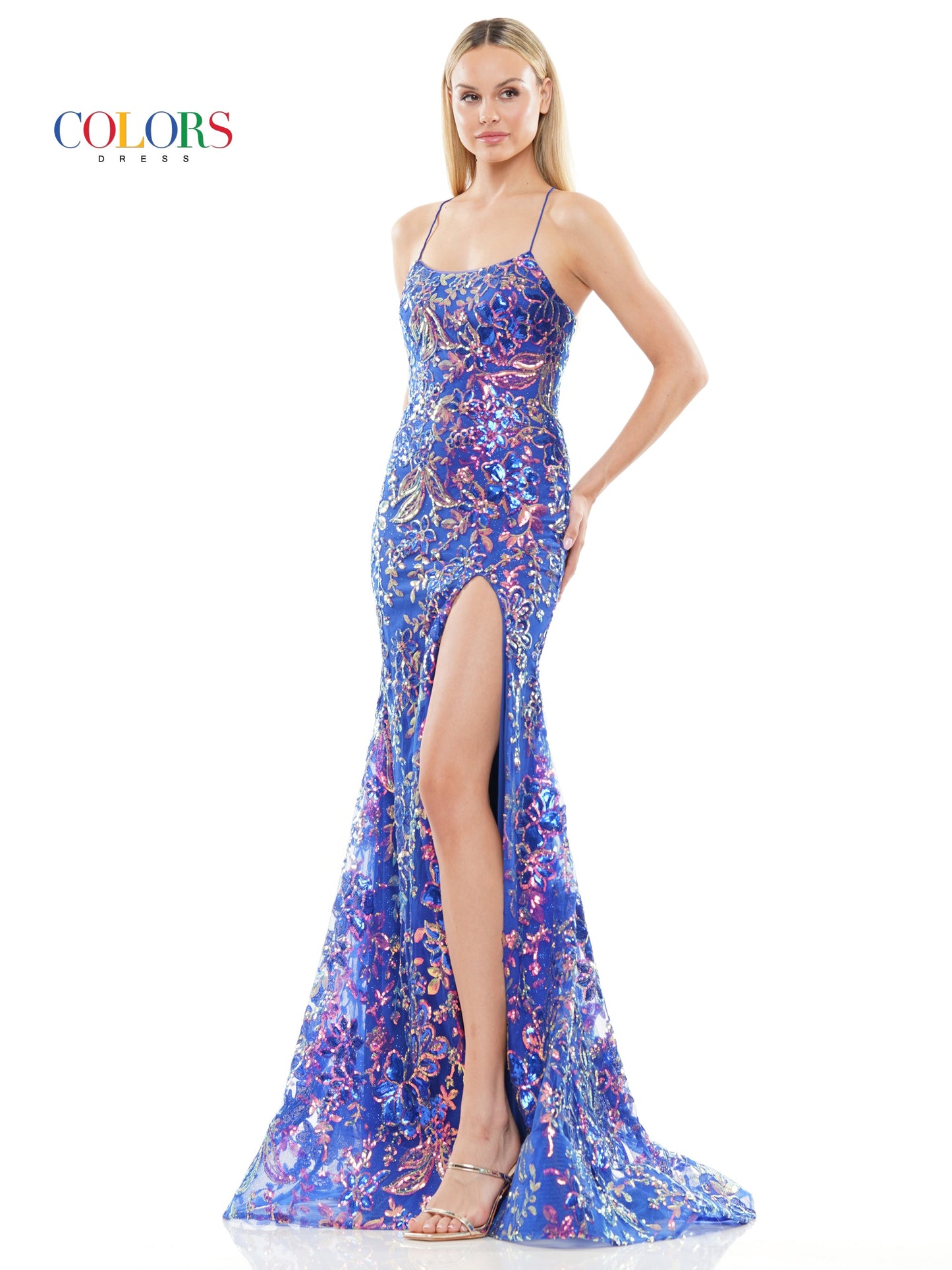 Colors 3139 Long Formal Sequin Glitter Mesh Prom Dress
