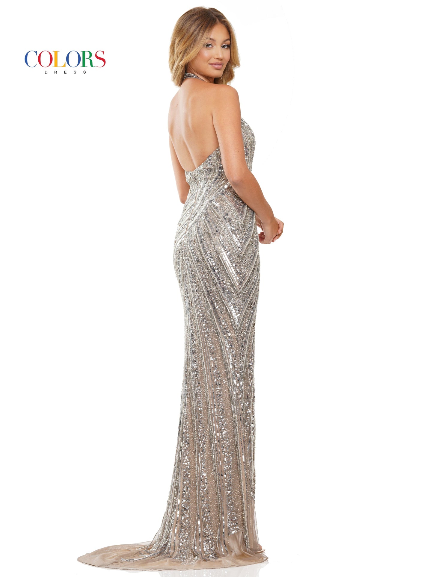 Colors 3148 Long Halter Formal Beaded Prom Dress