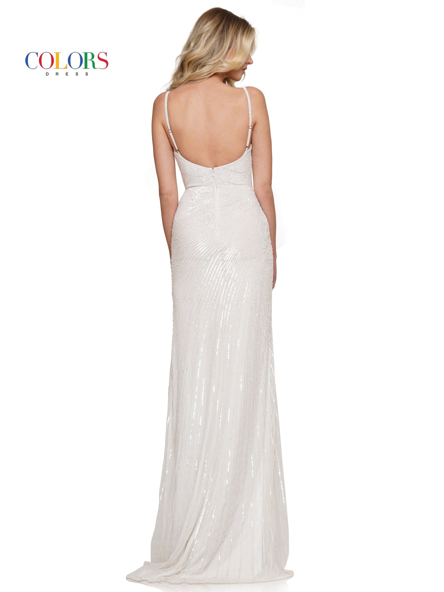 Colors 3151 Long Spaghetti Strap Fitted Prom Dress