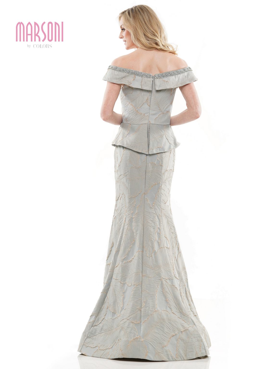 Marsoni MV1252 Long Off Shoulder Peplum Formal Dress