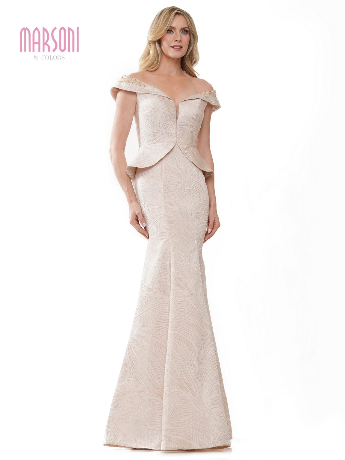Marsoni MV1253 Mother of the Bride Long Beaded Off Shoulder Dress