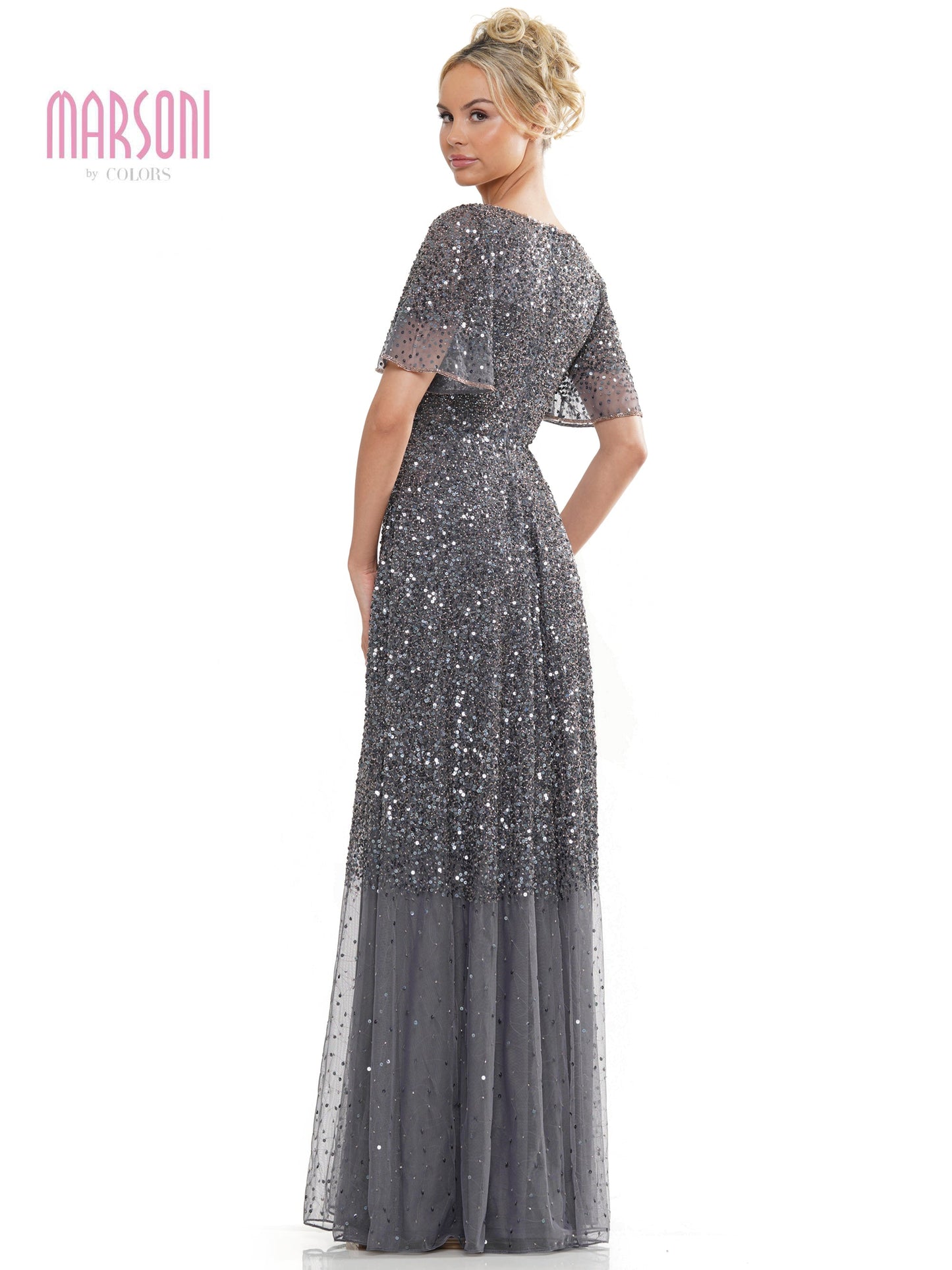 Marsoni MV1259 Long Beaded Formal Short Sleeve Dress