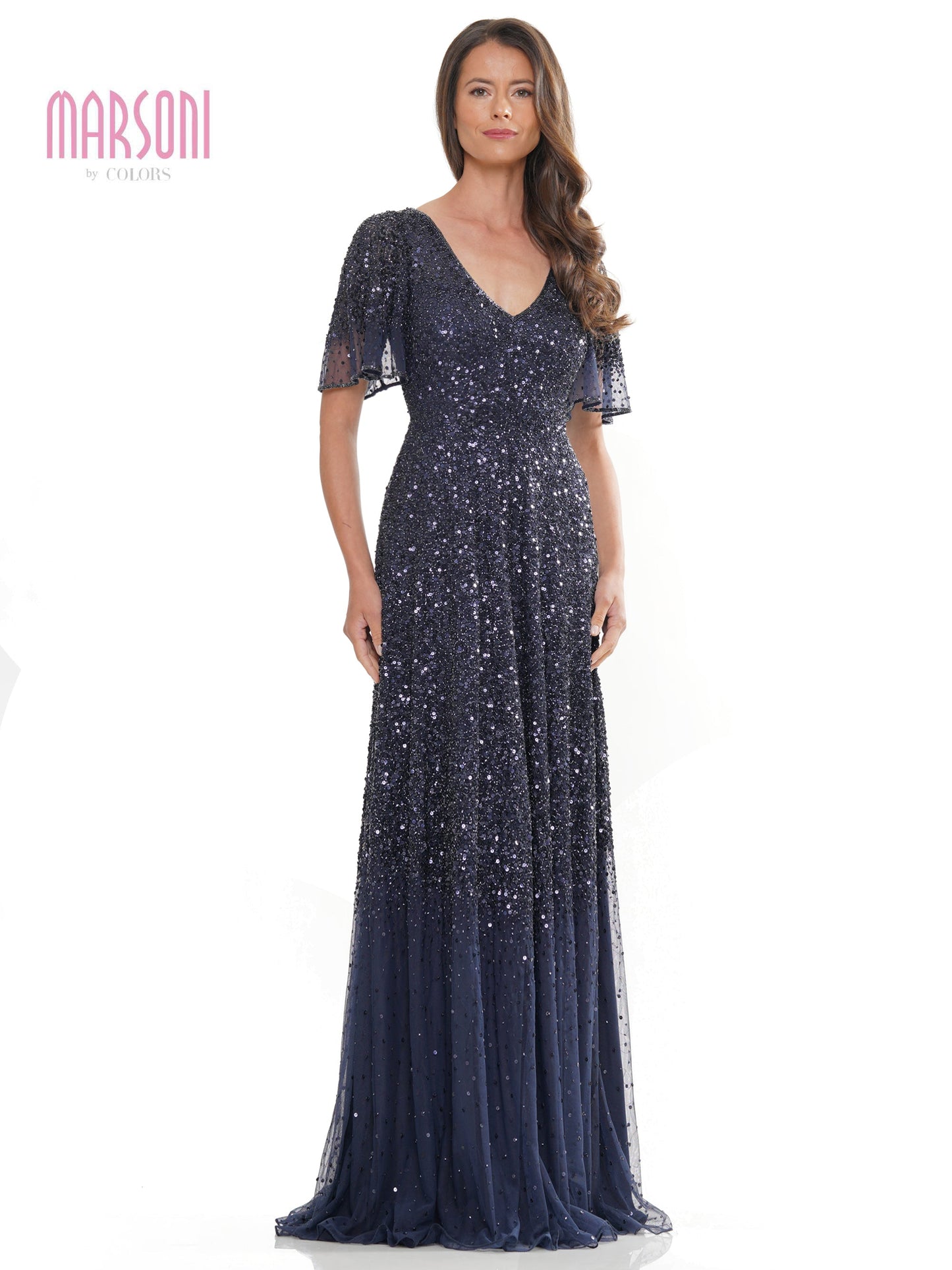 Marsoni MV1259 Long Beaded Formal Short Sleeve Dress