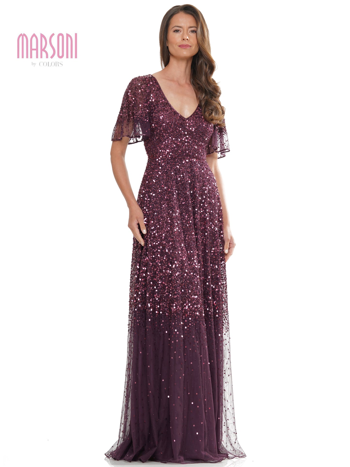 Marsoni MV1259 Long Beaded Formal Short Sleeve Dress