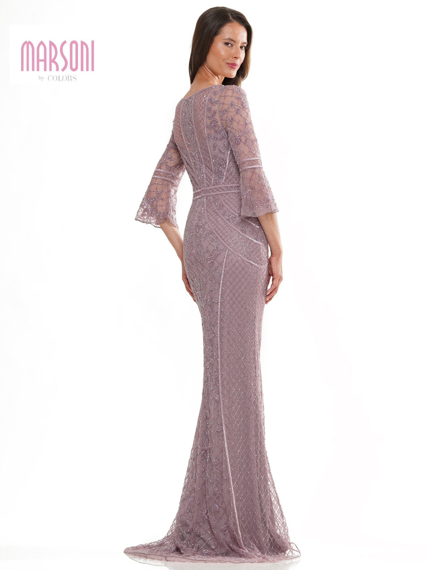 Marsoni MV1263 Mother of the Bride Quarter Sleeve Beaded Mesh Dress