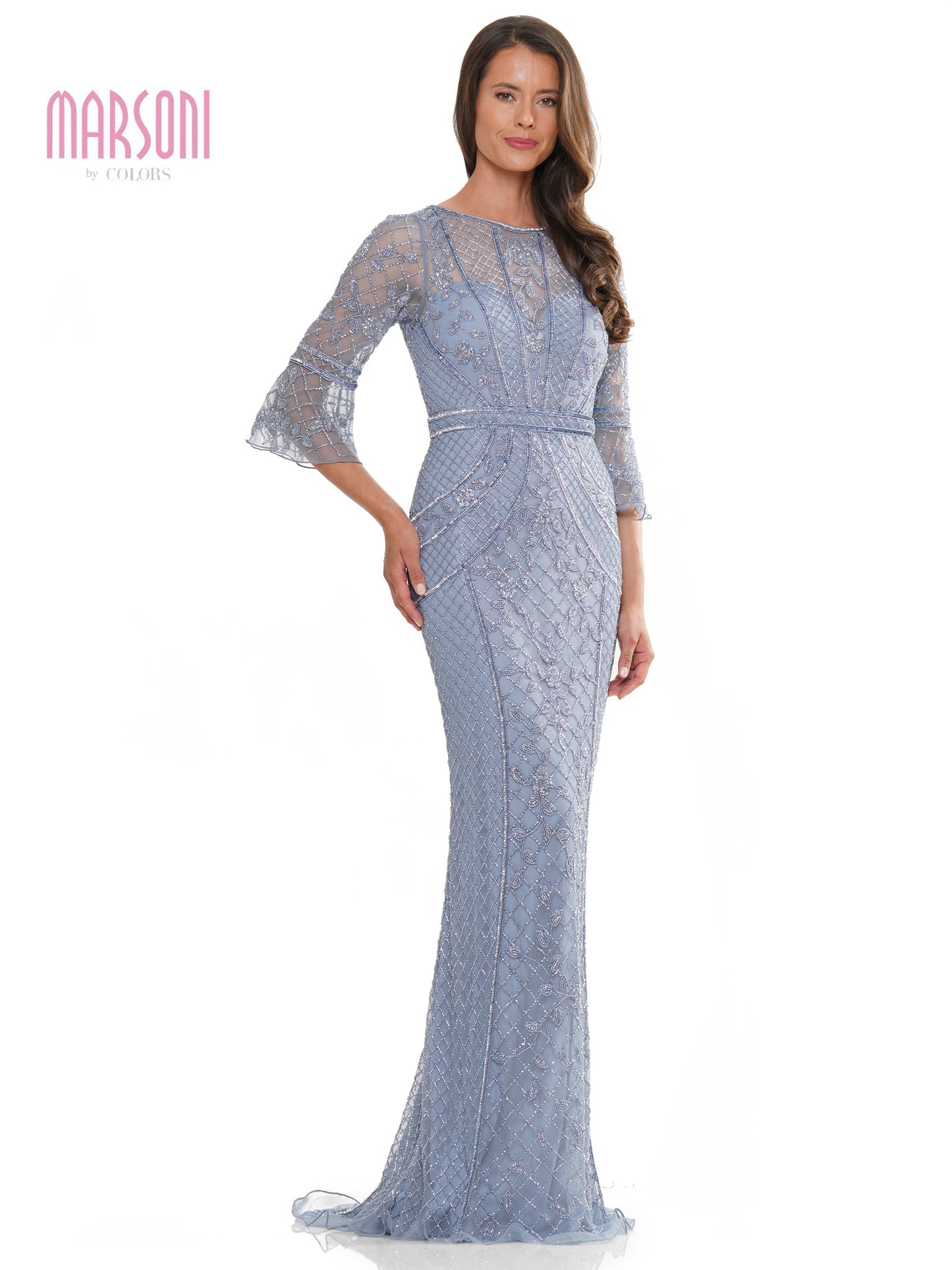Marsoni MV1263 Mother of the Bride Quarter Sleeve Beaded Mesh Dress