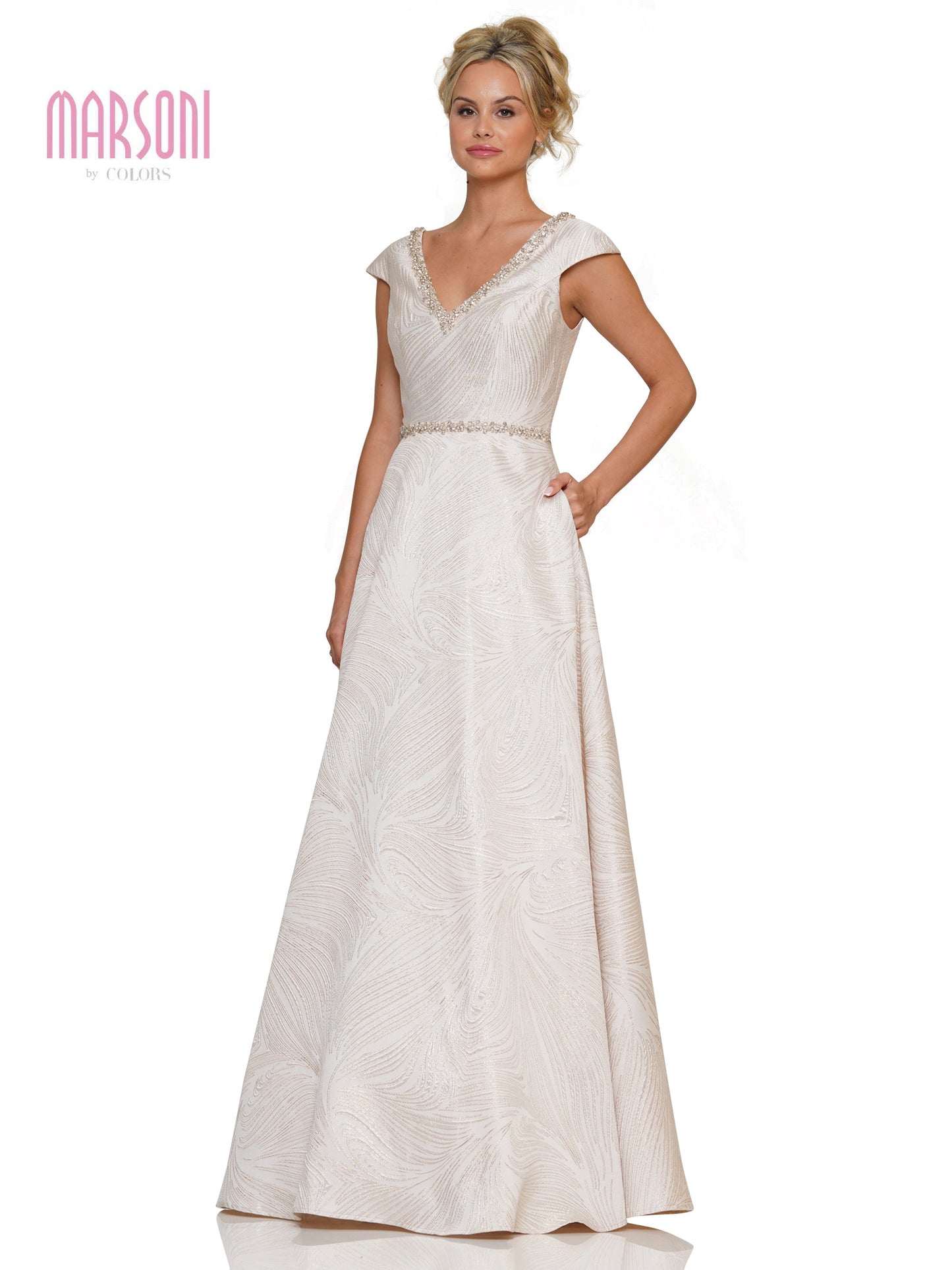 Marsoni MV1264 Mother of the Bride Cap Sleeve Jacquard Dress