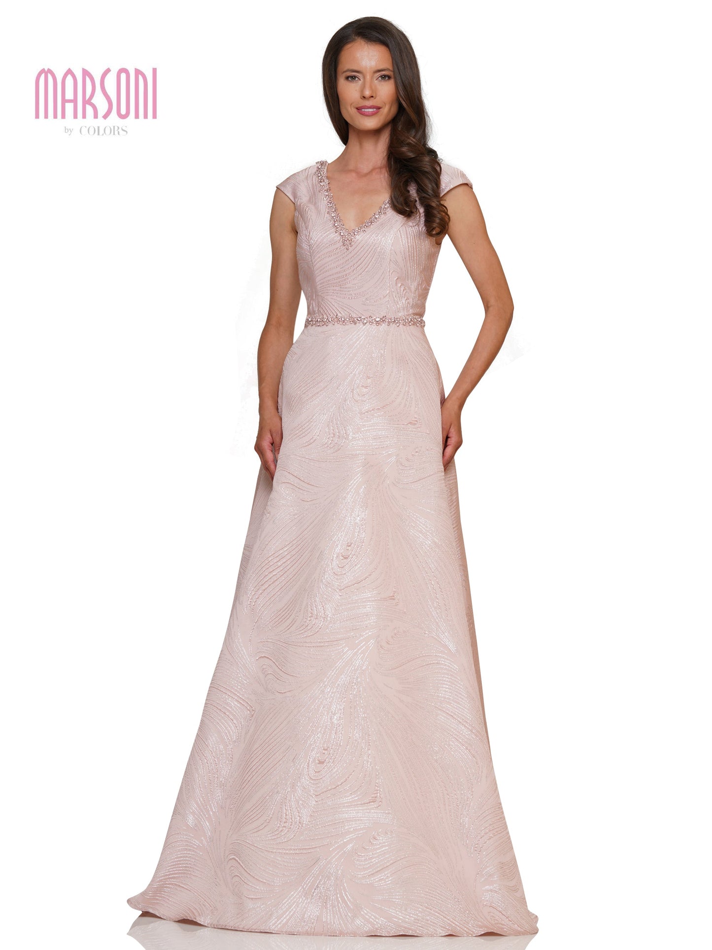 Marsoni MV1264 Mother of the Bride Cap Sleeve Jacquard Dress
