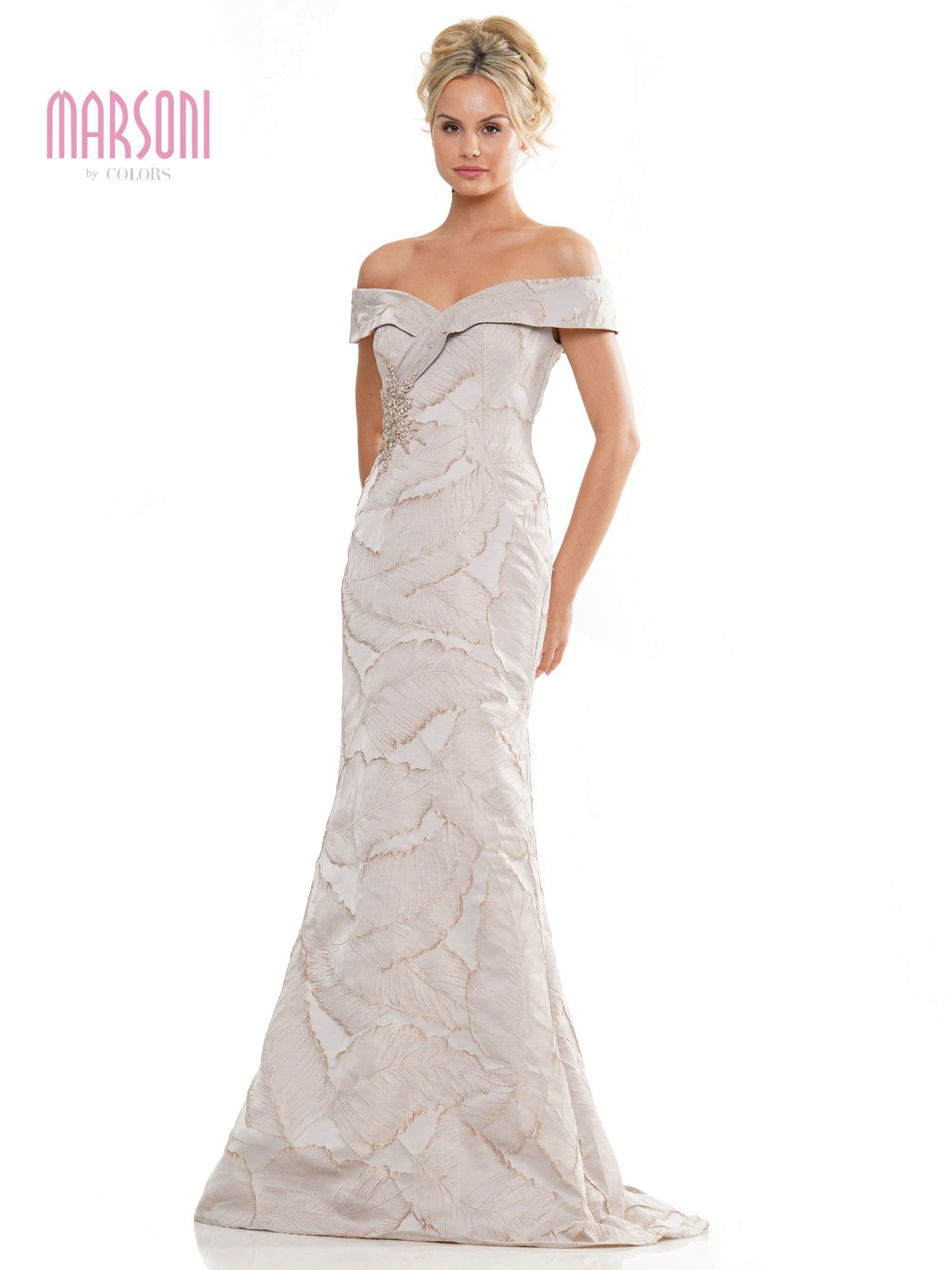Marsoni MV1266 Mother of the Bride Off Shoulder Jacquard Dress